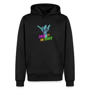 Rave to the Grave - Techno - Männer Premium Bio Hoodie - Schwarz - Vorne - Nico (187cm)