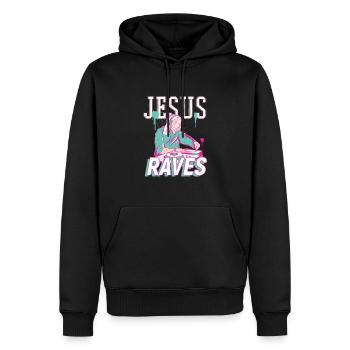 Rave Jesus - Techno DJ - Männer Premium Bio Hoodie - Schwarz - Vorne - Nico (187cm)