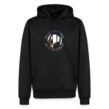 Music my Drug - DJ my Dealer - Männer Premium Bio Hoodie - Schwarz - Vorne - Nico (187cm)