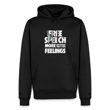 Redefreiheit ist wichtiger als Gefühle - Männer Premium Bio Hoodie - Schwarz - Vorne - Nico (187cm)