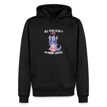 Dragon - All you need is Love & Coffee - Männer Premium Bio Hoodie - Schwarz - Vorne - Nico (187cm)