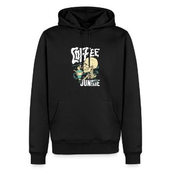 Kaffee Junkie - Cafe Sucht - Männer Premium Bio Hoodie - Schwarz - Vorne - Nico (187cm)