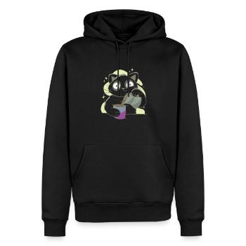 Morgenmuffel Katze mit Kaffee Sucht - Männer Premium Bio Hoodie - Schwarz - Vorne - Nico (187cm)