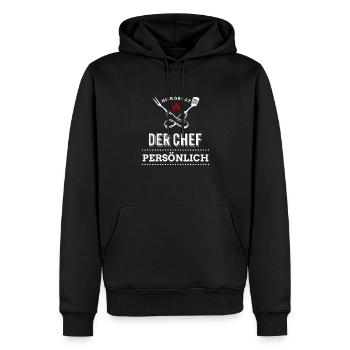 Hier grillt der Chef noch persönlich - Grillen - Männer Premium Bio Hoodie - Schwarz - Vorne - Nico (187cm)