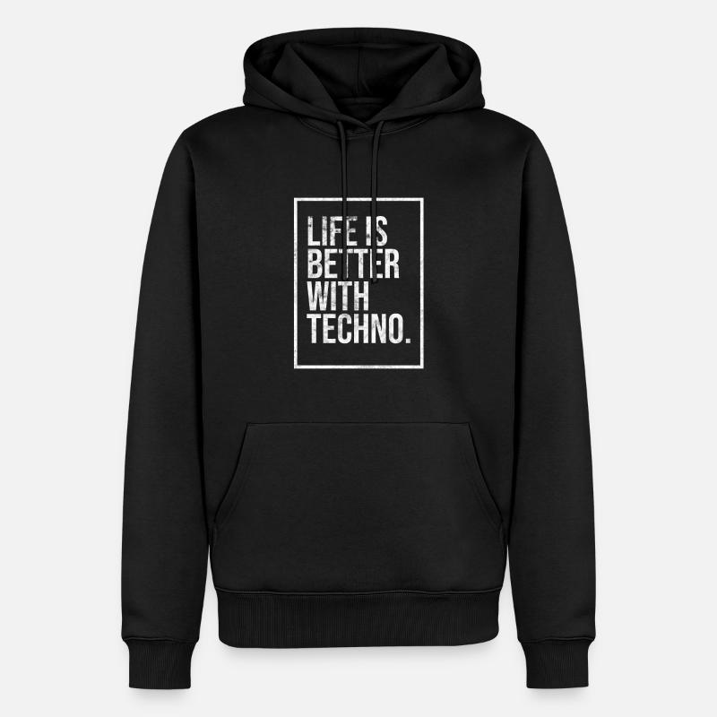 BETTER WITH TECHNO - Männer Premium Bio Hoodie - Schwarz