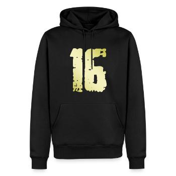 16 Zahl Vintage - Männer Premium Bio Hoodie - Schwarz - Vorne - Nico (187cm)