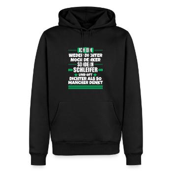 Neither poet nor thinker, but grinder - Men’s Premium Organic Hoodie - black - Front - Nico (187cm)