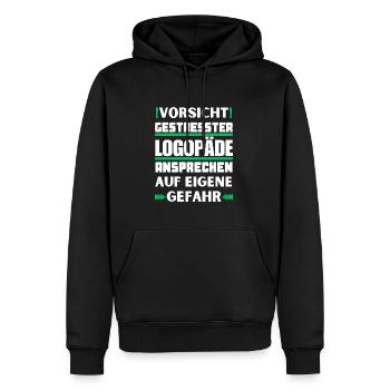 Gestresster Logopäde nicht ansprechen! - Männer Premium Bio Hoodie - Schwarz - Vorne - Nico (187cm)