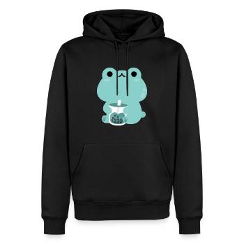 Turquoise Boba Frog - Men’s Premium Organic Hoodie - black - Front - Nico (187cm)