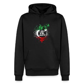 femme vie lieberté,iran,liberté,femmes, papillon - Sweat à capuche Premium bio Homme - noir - Devant - Nico (187cm)