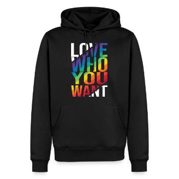 Love Who You Want Gay Pride LGBTQ Regenbogen CSD - Männer Premium Bio Hoodie - Schwarz - Vorne - Nico (187cm)