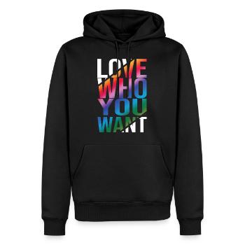 Love Who You Want Gay Pride LGBTQ Regenbogen CSD - Männer Premium Bio Hoodie - Schwarz - Vorne - Nico (187cm)