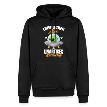 Friedlicher Alien Unartiges Raumschiff, Humor, Fun - Männer Premium Bio Hoodie - Schwarz - Vorne - Nico (187cm)