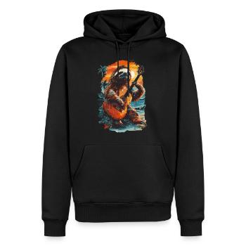 Faultier spielt Gitarre am tropischen Strand - Männer Premium Bio Hoodie - Schwarz - Vorne - Nico (187cm)