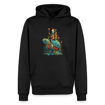 Faultier reitet Schildkröte - Männer Premium Bio Hoodie - Schwarz - Vorne - Nico (187cm)