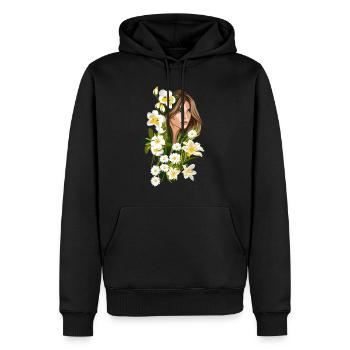 BELIA Illustration Femme aux fleurs blanches - Sweat à capuche Premium bio Homme - noir - Devant - Nico (187cm)