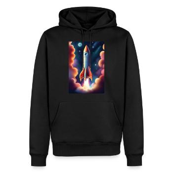 Fusée volant dans l’espace - Sweat à capuche Premium bio Homme - noir - Devant - Nico (187cm)
