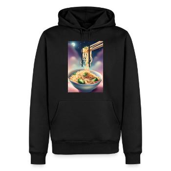 Ein Snack für den Abend: eine Schüssel Nudeln mit Brokkoli - Männer Premium Bio Hoodie - Schwarz - Vorne - Nico (187cm)