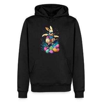 Osterhase fährt Skateboard - Männer Premium Bio Hoodie - Schwarz - Vorne - Nico (187cm)