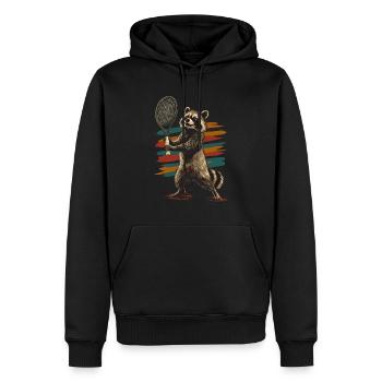 Raton laveur jouant au tennis - Sweat à capuche Premium bio Homme - noir - Devant - Nico (187cm)