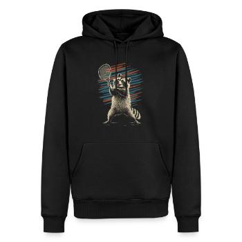 Raton laveur jouant au tennis - Sweat à capuche Premium bio Homme - noir - Devant - Nico (187cm)