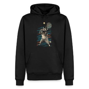 Raton laveur jouant au tennis - Sweat à capuche Premium bio Homme - noir - Devant - Nico (187cm)