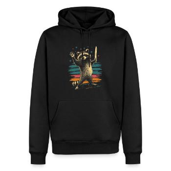 Lustiger Waschbär mit Messer - Männer Premium Bio Hoodie - Schwarz - Vorne - Nico (187cm)