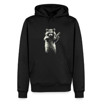 raton laveur avec pistolet - Sweat à capuche Premium bio Homme - noir - Devant - Nico (187cm)