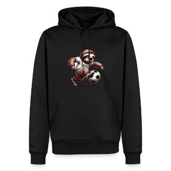 Lustiges Faultier spielt Fussball für - Männer Premium Bio Hoodie - Schwarz - Vorne - Nico (187cm)