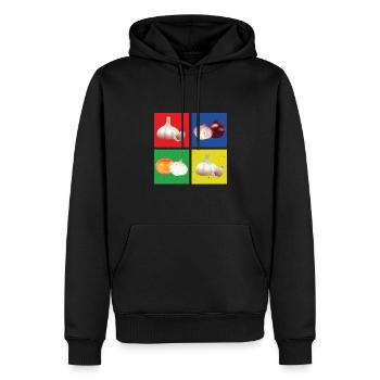 Oignon et ail - Sweat à capuche Premium bio Homme - noir - Devant - Nico (187cm)