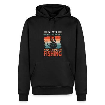Lustiger Magnet Fischen Spruch - Männer Premium Bio Hoodie - Schwarz - Vorne - Nico (187cm)