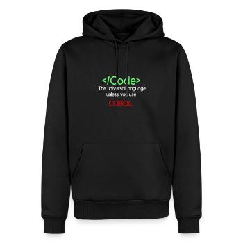 Funny Cobol Code Design - Men’s Premium Organic Hoodie - black - Front - Nico (187cm)