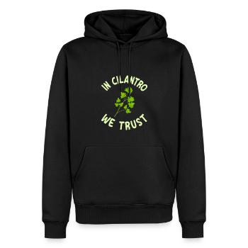 We trust in coriander - Men’s Premium Organic Hoodie - black - Front - Nico (187cm)