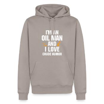Drôle de plate-forme pétrolière Qoute - Sweat à capuche Premium bio Homme - taupe - Devant - Nico (187cm)