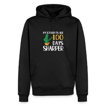Cactus 100e jour à l’école pour les enseignants - Sweat à capuche Premium bio Homme - noir - Devant - Nico (187cm)