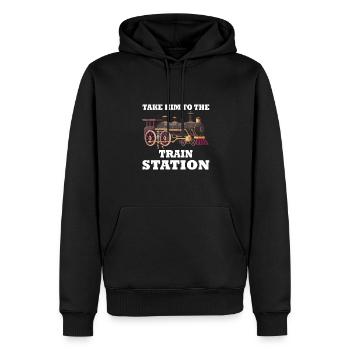 Bahnhof Liebhaber - Männer Premium Bio Hoodie - Schwarz - Vorne - Nico (187cm)