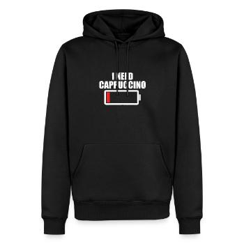 J’ai besoin de cappuccino - Sweat à capuche Premium bio Homme - noir - Devant - Nico (187cm)