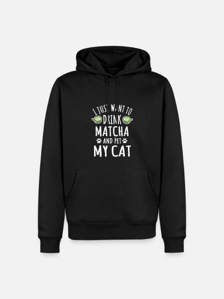 Matcha Und Katzenliebhaber Design - Männer Premium Bio Hoodie - Schwarz
