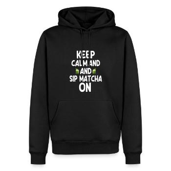 Le matcha - Sweat à capuche Premium bio Homme - noir - Devant - Nico (187cm)