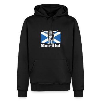 Moo-tiful - Beau jeu de mots en Écosse - Sweat à capuche Premium bio Homme - noir - Devant - Nico (187cm)