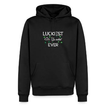 Le spécialiste des ressources humaines le plus heureux de tous les temps - Sweat à capuche Premium bio Homme - noir - Devant - Nico (187cm)