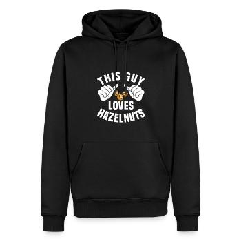 This guy loves hazelnuts - Men’s Premium Organic Hoodie - black - Front - Nico (187cm)