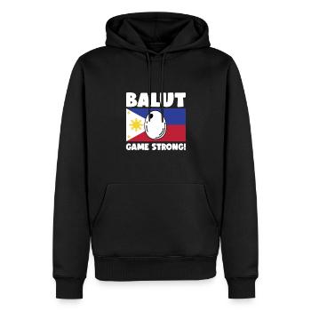 Balut jeu fort - Sweat à capuche Premium bio Homme - noir - Devant - Nico (187cm)