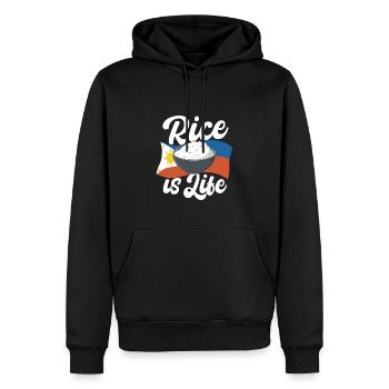 Le riz, c’est la vie - Sweat à capuche Premium bio Homme - noir - Devant - Nico (187cm)