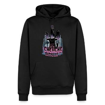 ou cherche bataille ? - Sweat à capuche Premium bio Homme - noir - Devant - Nico (187cm)