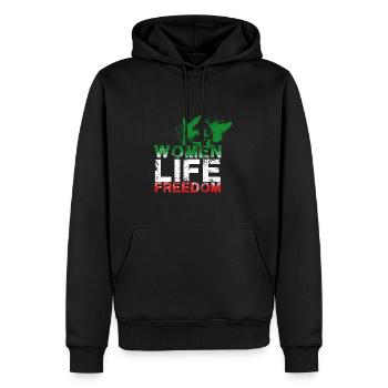 woman life freedom, vögel,iran,flagge - Männer Premium Bio Hoodie - Schwarz - Vorne - Nico (187cm)
