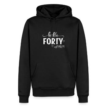 Hello Forty Est 1984 shirt - Männer Premium Bio Hoodie - Schwarz - Vorne - Nico (187cm)