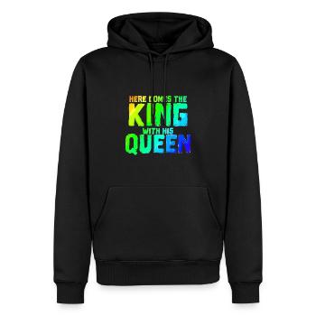 Voici le roi avec sa reine | Paire - Sweat à capuche Premium bio Homme - noir - Devant - Nico (187cm)