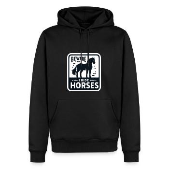 Vorsicht, ich reite Pferde - Männer Premium Bio Hoodie - Schwarz - Vorne - Nico (187cm)