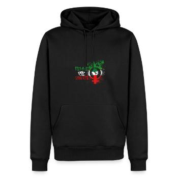 femme vie lieberté,iran,liberté,femmes, papillon - Sweat à capuche Premium bio Homme - noir - Devant - Nico (187cm)